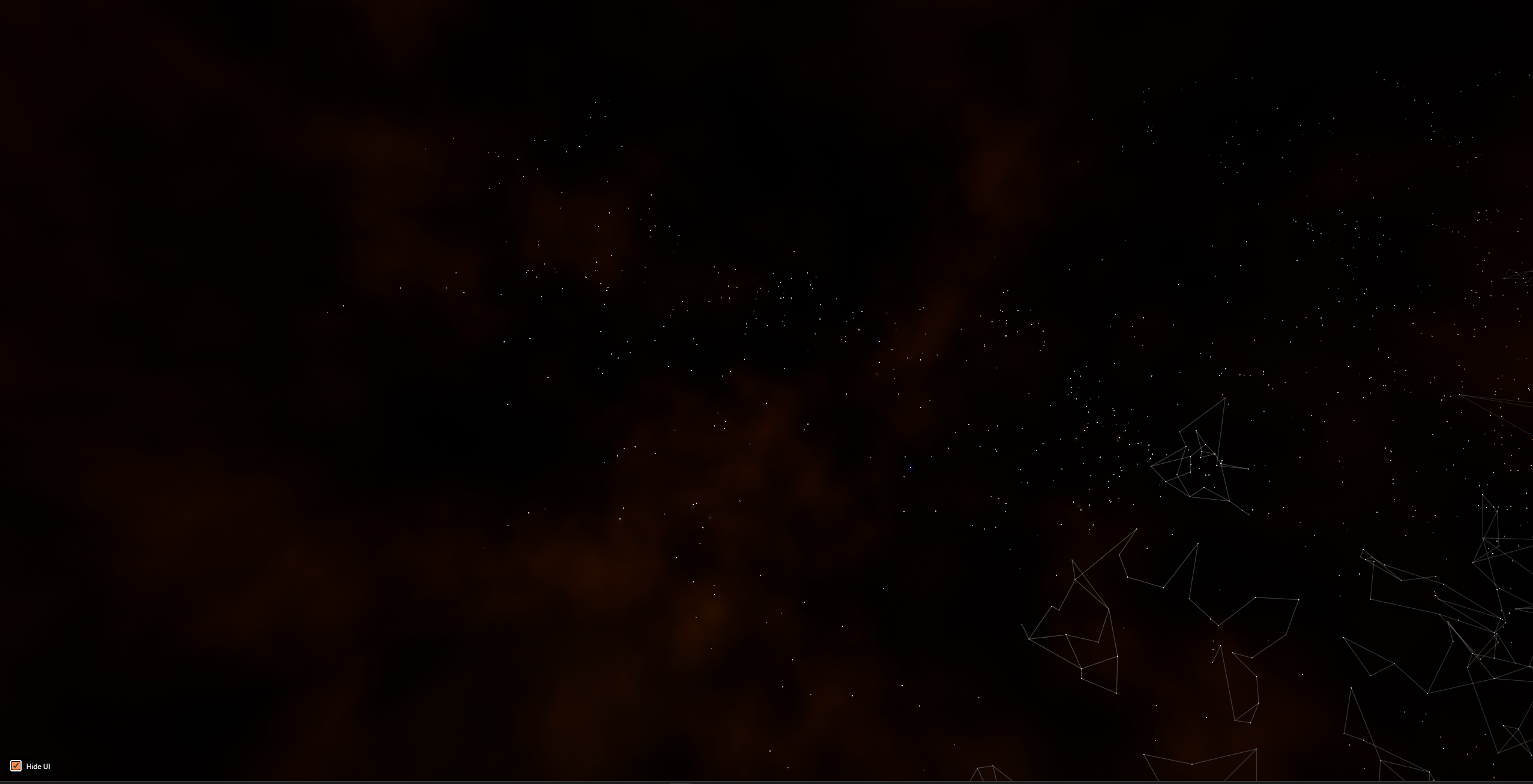 The same sparse corner on the new EF-Map renderer: every star is clearly visible with discernible color against a warm structured nebula